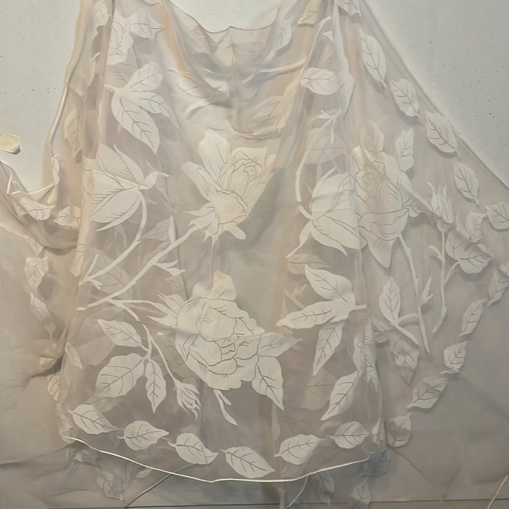 Vintage WPL 8673 Scarf Made in Italy White Rose Floral Sheer"